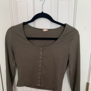 Long Sleeve Army Green Crop Top